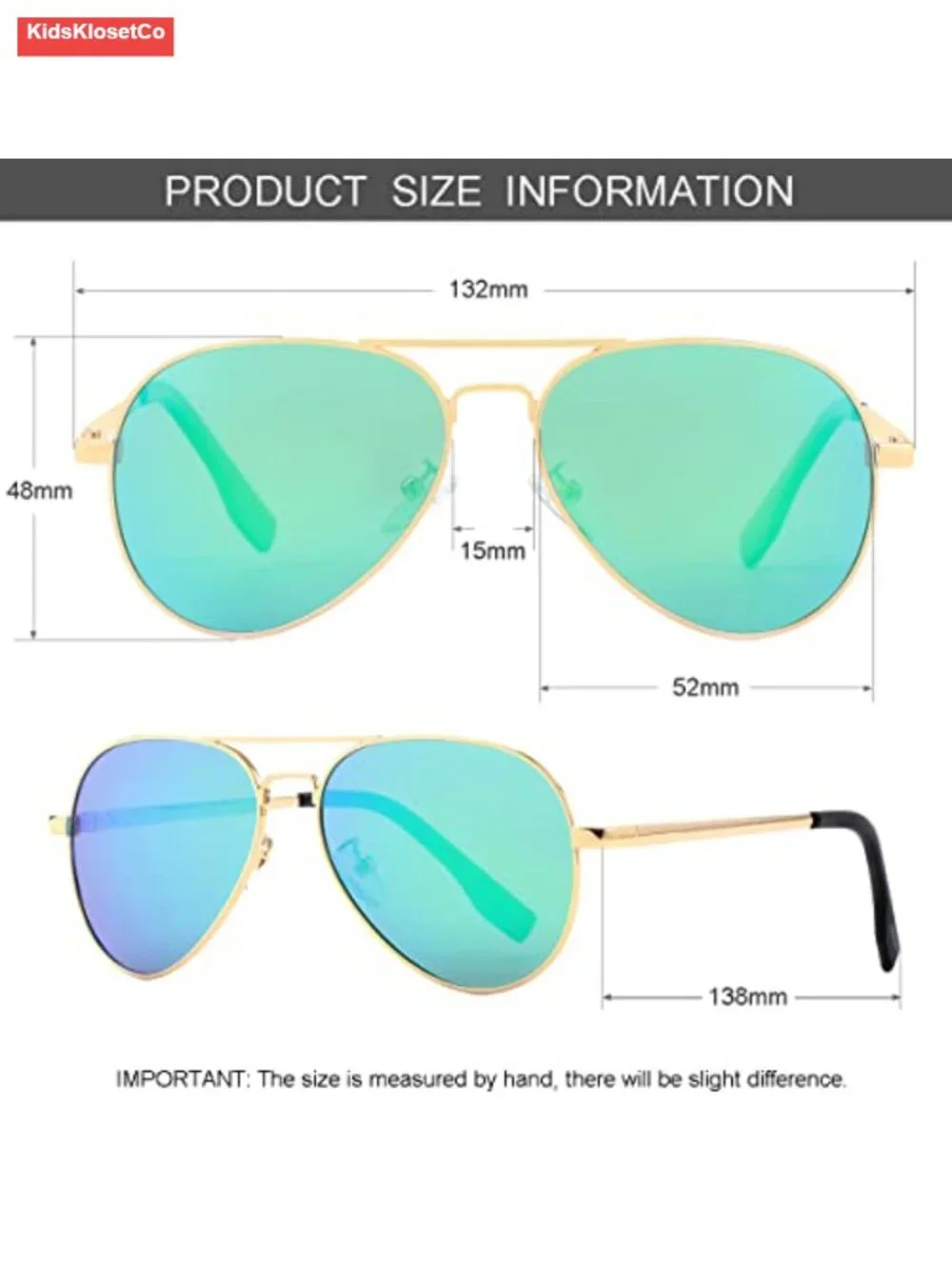 Kids Polarized Aviator Sunglasses 50mm 52mm UV400 Protection Metal Frame